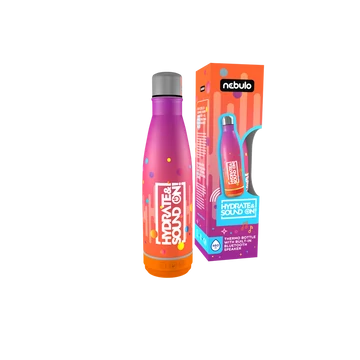 Palack, thermo, beépített bluetooth hangszóróval 460 ml rózsa-narancs, Nebulo
