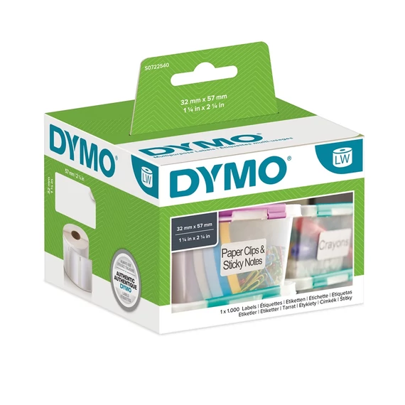 Etikett Dymo LW nyomtatóhoz eltávolítható 32x57mm, 1000 db etikett/doboz, Original, fehér