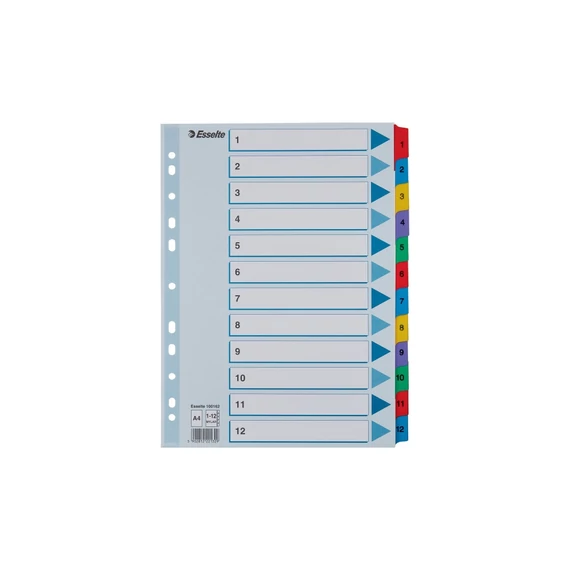 Elválasztólap, A4, regiszteres 1-12 laminált karton fülek 100162 Esselte
