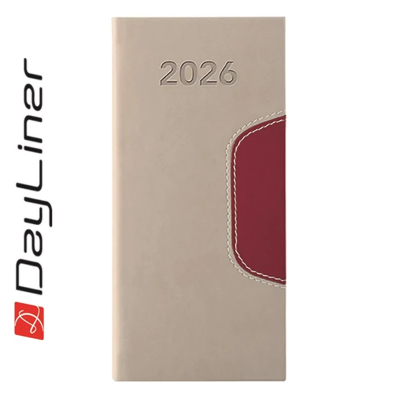 Zsebnaptár Memphis fekvő heti, fehér lapokkal bézs-padlizsán Dayliner 2026.